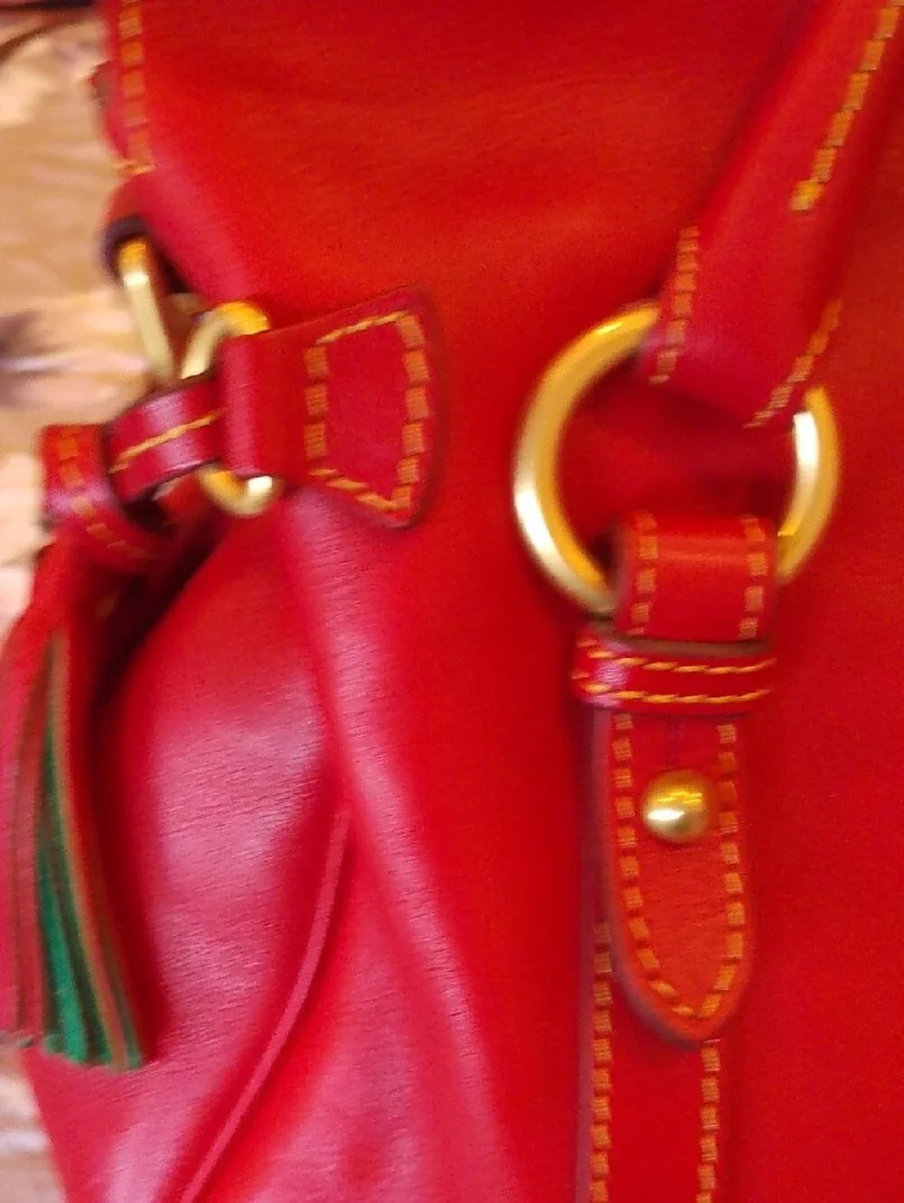 Dooney And Burke Red Leather Satchel Bag with Gold Hardware